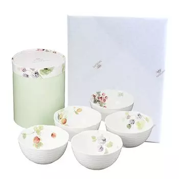 NARUMI Bowl Plate Set Lucy Garden 11cm Berry Pattern 5 Pattern Set Stylish Cute Relief Small Bowl Tableware Set Wedding Gift Day Present Microwave