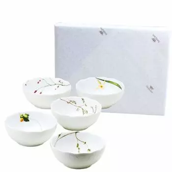 NARUMI Bowl Plate Set Satohana Goyomi Diameter 13cm Green Floral Pattern 5 Pattern Set Cute Wedding Gift Present Tableware Set Microwave Warmable Made