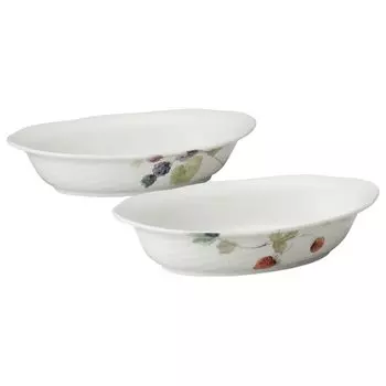 NARUMI Gratin Dish Lucy Long Diameter Berry 2 Pattern Wedding Oven Made in Gift Box Included Set, Garden, 22cm, Pattern, Set, Stylish, Cute, Relief,