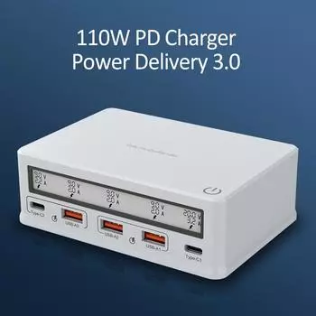 Настенное зарядное устройство USB 110 Вт 5-портовая зарядная станция USB Многопортовое зарядное устройство USB-концентратор Компактный размер с ЖК-дисплеем US Plug чёрный