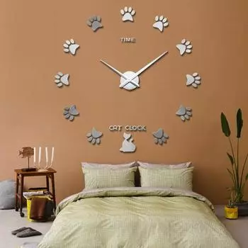 Настенные часы DIY 3D Cat Настенные часы наклейка Гостиная Китти Коготь