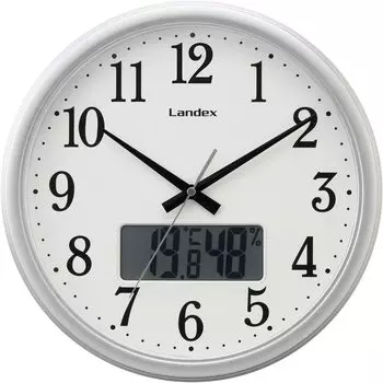 Настенные часы Landex Silver Time Sensor Analog Бесшумный непрерывный секундная стрелка Дисплей температуры и влажности YW9176SV серебряный