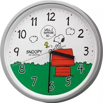 Настенные часы RHYTHM SNOOPY с аналоговым символом и непрерывной секундной стрелкой, серебристые, Snoopy M19 8MGA40-M19 серебряный