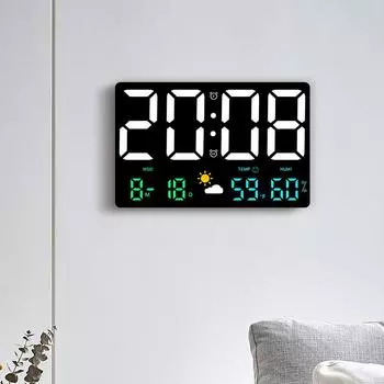 Настенные часы с большим экраном высокой четкости, индикацией температуры и влажности, погодные часы, многофункциональный цветной цифровой будильник