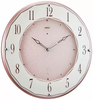 Настенные часы Seiko Clock, светло-розовый металлик, диаметр 320x45 мм, радио, аналоговые, SEIKO EMBLEM HS524A светло-розовый