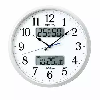Настенные часы Seiko Офисный тип Радио Аналоговые Календарь Отображение температуры и влажности Seiko Next Time Белый перламутр Диаметр 35 см ZS250W 05 01