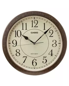 Настенные радиочасы CASIO, диаметр часов с рисунком под дерево, шаговая секундная стрелка, ночная секундная стрелка, остановка, темно-коричневый, 32,5 см, IQ-1021J-5JF