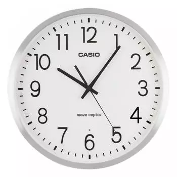 Настенные радиоуправляемые часы CASIO с серебряной аналоговой алюминиевой рамкой, секундная стрелка останавливается ночью IQ-2100J-8JF