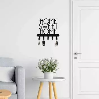 Настенный держатель ключей – табличка «Home Sweet Home» с 5 крючками, декоративный органайзер для ключей и вешалка для одежды, идеально подходит для хранения полотенец чёрный