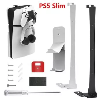 Настенный кронштейн для хранения для PS5 Slim Stand, экономящий место, держатель для геймпада и гарнитуры, аксессуары для Playstation5 Slim