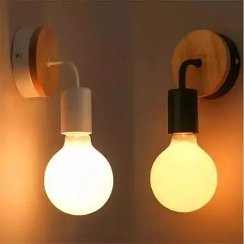 Настенный светильник E27 Base Nordic Wood Vintage Indoor Home Decor Lighting Спальня Обеденный стол Светильники Гостиная Экран Настенные светильники чёрный