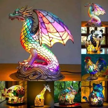 Настольная лампа Animal Fantasy, статуэтка из смолы, USB-светильник, креативный стиль, настольные украшения, украшение для дома, украшение для праздника, настольная лампа Battery