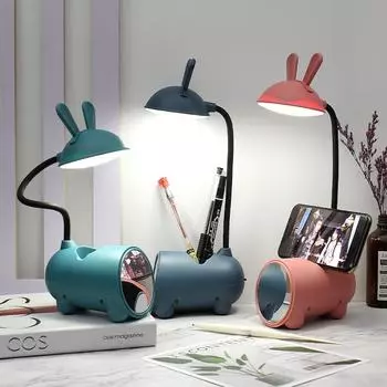 Настольная лампа Rabbit с USB-зарядкой и держателем для ручек, зеркалом, сенсорным экраном, светодиодным ночником с затемнением None зелёный