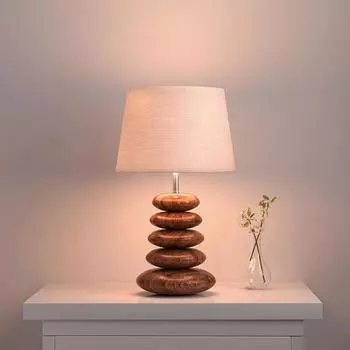 Настольная лампа Wood Pebble с кремовым абажуром из джута
