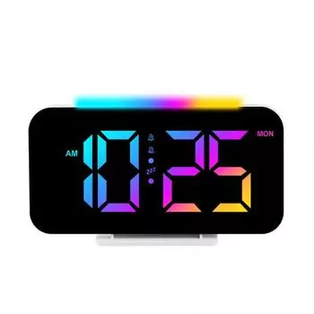 Настольные цифровые часы с RGB-дисплеем, будильник с окружающим освещением, ночная лампа, электронное светодиодное время