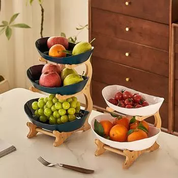 Настольные тарелки, посуда, кухонная ваза с фруктами и полами, разделенные подносы для конфет и тортов, деревянная посуда, посуда