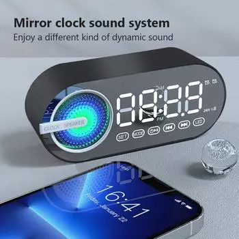 Настольный будильник с радио RGB портативный Bluetooth динамик поддержка FM TF карта зеркало цифровые спальни комнаты офиса мини-часы белый