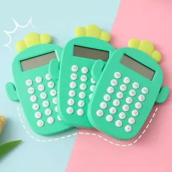 Настольный калькулятор с милым кактусом, работающий от батареи, 8 цифр, круглые кнопки, ЖК-дисплей, портативный студенческий финансовый калькулятор, офисные принадлежности
