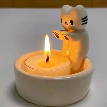 Настольный подсвечник в форме милого мультяшного кота, подсвечник из синтетической смолы, подсвечник для украшения дома