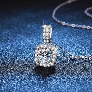 Настоящее D Цвет Муассанит 1 CT Ожерелье Стерлингового Серебра 925 пробы Классическая Квадратная Сумка Подвеска для Женщин Свадебное Ожерелье Подарок GRA Ювелирные Изделия Zircon