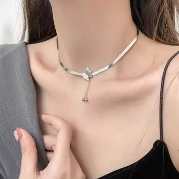 Настоящее серебро S925, ювелирные изделия, женское ожерелье, плоская цепочка из змеиной кости, трендовая простая цепочка на ключицу с кисточкой и бабочкой 45cm