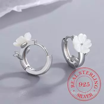 Настоящие 925 пробы серебряные ракушки-лепестки простые серьги-кольца для женщин простые корейские серьги свадебные украшения для вечеринки подарок Jlkfa