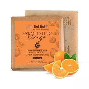 Nat Habit Холодная обработка отшелушивающее мыло для ванны с апельсиновым маслом - богато витамином С для увлажнения, нежного отшелушивания и осветления кожи (125 г)