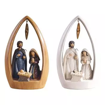 Nativity Scene Figurine Religious Collection Gift Ornament Resin Christmas Desktop Statue for Bookshelf Office Table Home Decor коричневый