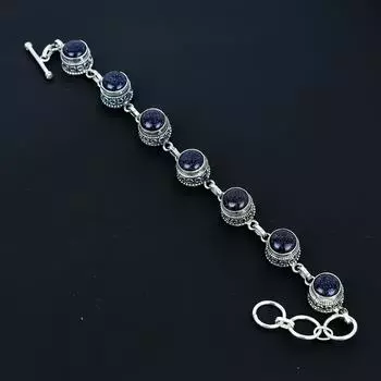 Natural Blue Sunstone Bracelet 925 Sterling Silver Bracelet Adjustable Chain Bracelet Handmade Boho Bracelet Gemstone Jewelry Engagement Gifts 8 синий