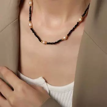 Natural Freshwater Pearl Blue Mixed And Matched Tianhe Stone Beaded Handmade Necklace Maillard Accessories Personalized Collarbone Chain Women