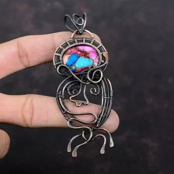 Natural Kingman Pink Dahlia Turquoise Pendant Copper Wire Wrapped Pendant Handmade Gemstone Jewelry Copper Jewelry Stylish Pendant For Gift
