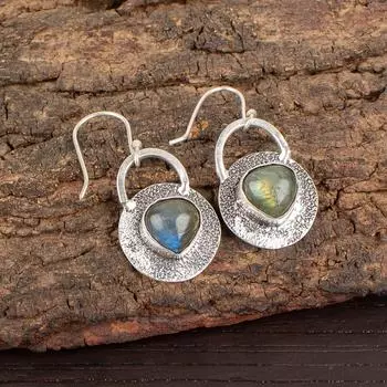 Natural Labradorite Gemstone 925 Sterling Silver Handmade Dangle Earrings 1.30 EE-63-30