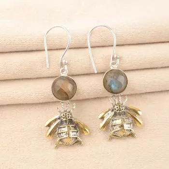 Natural Labradorite Gemstone 925 Sterling Silver Jewelry Handmade Earrings 2 EE-154-30