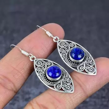 Серьги из стерлингового серебра 925 пробы с натуральным лазуритом 1,97 дюйма J9J48