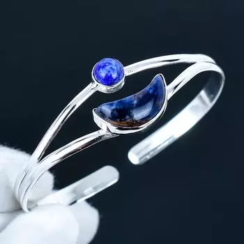 Natural Lapis Lazuli Gemstone Handmade Cuff Bangle 925 Sterling Silver Cuff Bangle, Sodalite Bracelet For Wife , Unisex Bangle, Party Wear Gift 7 синий