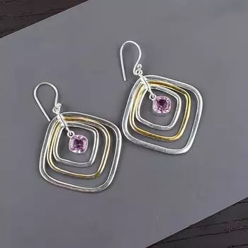 Natural Morganite Gemstone 925 Sterling Silver Handcrafted Jewelry Earrings2.44 EE-70-1