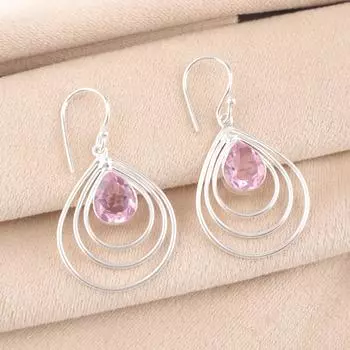 Natural Morganite Gemstone 925 Sterling Silver Handmade Women Earrings 1.80 EE-31-11