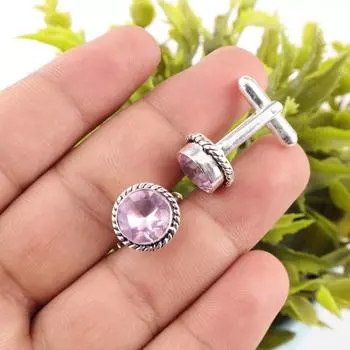 Natural Morganite Gemstone 925 Sterling Silver Jewelry Handmade Cufflinks 0.51 CL-3-10