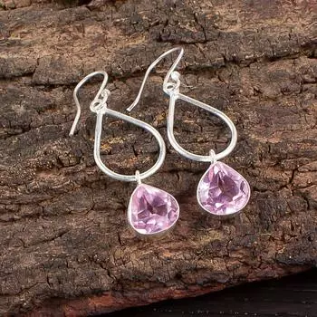Natural Morganite Gemstone 925 Sterling Silver Jewelry Handmade Earrings 1.90 EE-19-11