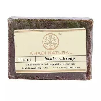Натуральное мыло-скраб ручной работы с Базиликом (125 г), Basil Scrub Soap Hand made, Khadi Natural 6.875