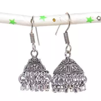 Натуральные индийские серьги Jhumki с драгоценным камнем, серебряные серьги в стиле Бали, 1,69 дюйма, o6h51