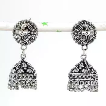 Натуральные индийские серьги Jhumki с драгоценным камнем, серебряные серьги в племенном стиле Бали, 1,77 дюйма, K0v92