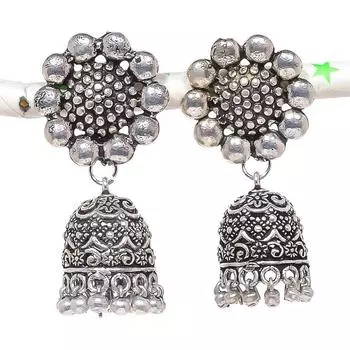Натуральные индийские серьги Jhumki с драгоценным камнем, серебряные серьги в племенном стиле Бали, 1,85 дюйма, S7c35