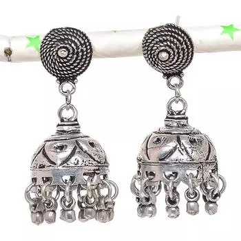 Натуральные индийские серьги Jhumki с драгоценным камнем, серебряные серьги в стиле Бали, 1,77 дюйма, M2r83