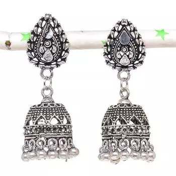Натуральные индийские серьги Jhumki с драгоценным камнем, серебряные серьги в племенном стиле Бали, 1,77 дюйма, N7v18