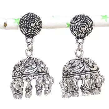 Натуральные индийские серьги Jhumki с драгоценным камнем, серебряные серьги в стиле Бали, 1,50 дюйма, C3h38