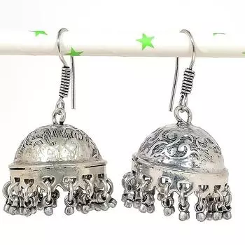 Натуральные индийские серьги Jhumki с драгоценным камнем, серебряные серьги в племенном стиле Бали, 1,81 дюйма, N7l79
