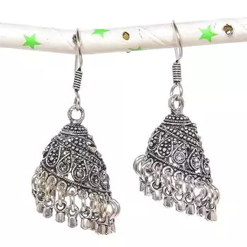 Натуральные индийские серьги Jhumki с драгоценным камнем, серебряные серьги в племенном стиле Бали, 1,97 дюйма, U4z74
