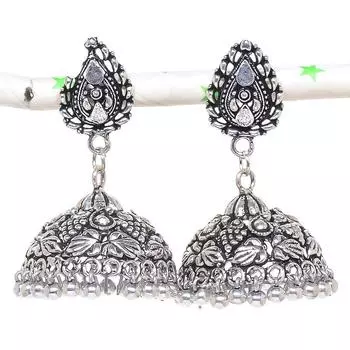 Натуральные индийские серьги Jhumki с драгоценным камнем, серебряные серьги в этническом стиле Бали, 1,97 дюйма, h2I67