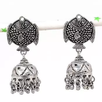 Натуральные индийские серьги Jhumki с драгоценным камнем, серебряные серьги в племенном стиле Бали, 1,97 дюйма, w0k60
